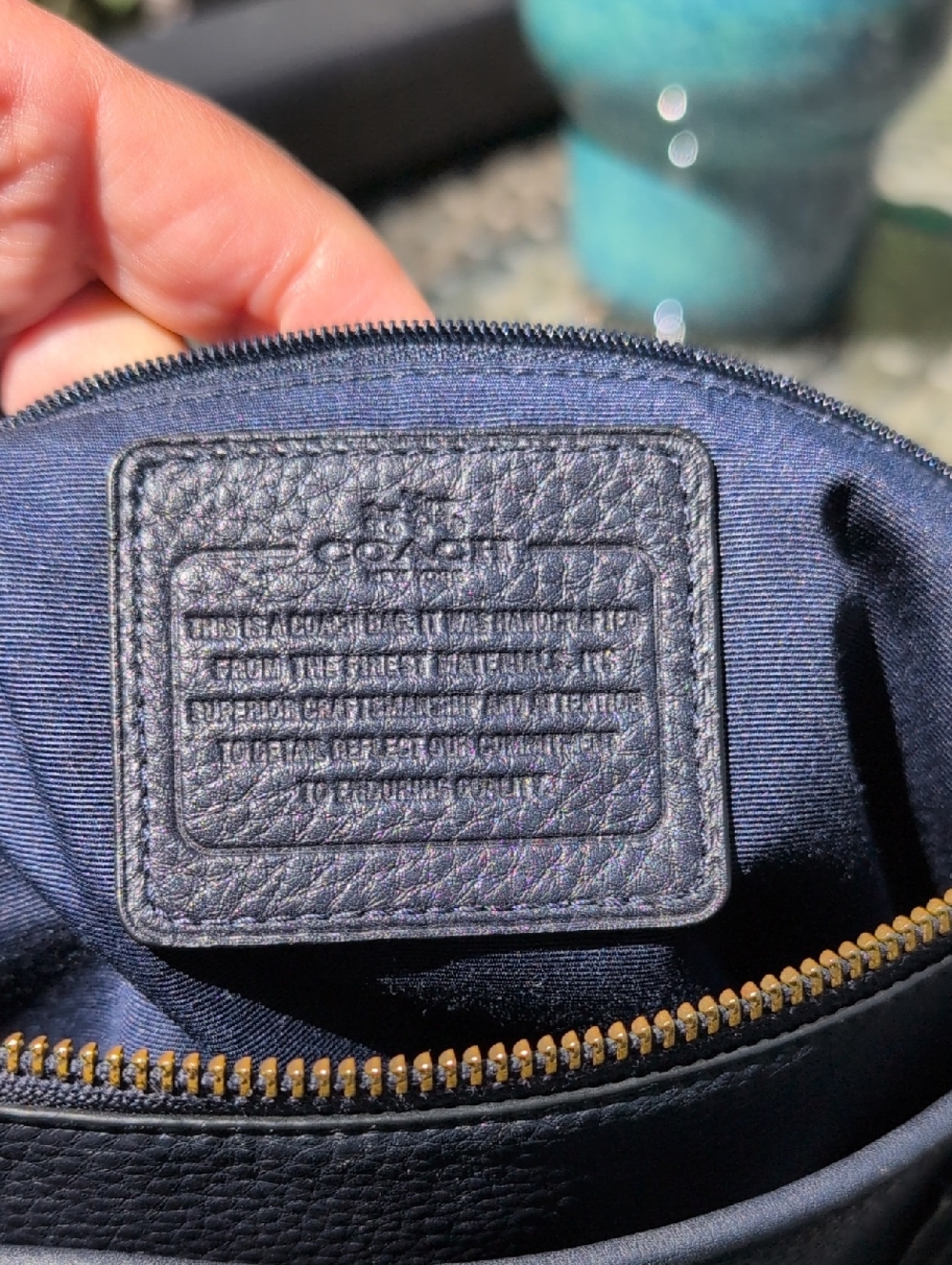 Coach Navy Pebbled Leather Tote With Removable Shoulder Strap - Picture 8 of 12